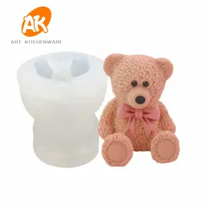 AK-moldes de Mousse de silicona 3D hechos a medida, con diseño de oso de Bowknot, para decoración de pasteles de Fondant