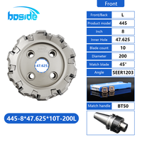 Tête de fraiseuse à face à 45 degrés BT50 445, acier allié au chrome-vanadium 42HRC, AlTin BOSIDE, disque de fraisage CNC D80-D160
