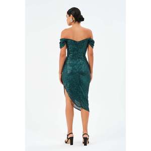 Robe midi élégante vert émeraude pour femme DANS, silhouette moderne, parfaite pour les fêtes et le quotidien, disponible en tailles 38-42 - Product Image 2