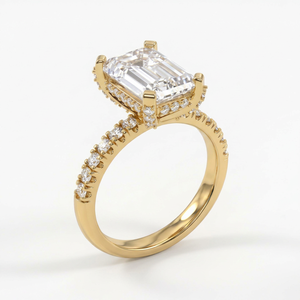 Anillo de Compromiso y Boda con Halo Oculto y Corte Esmeralda, Lujoso Anillo de Oro Sólido de 14K con Diamante Cultivado en Laboratorio, Chapado en Rodio, Joyería Personalizada OEM - Product Image 1