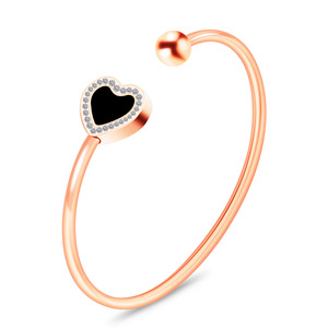 Bracelet en acier inoxydable en forme de cœur, 15 mm, manchette ouverte, incrustation de strass, bijoux de mode unisexe, cadeau, or rose, or, argent - Product Image 5