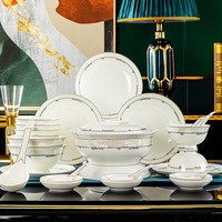Nouvel ensemble de vaisselle en céramique tendance de Jingdezhen, vaisselle de haute qualité, vente en gros, compatible micro-ondes, combinaison pour la maison, cadeaux