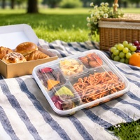 Boîte d'emballage alimentaire à emporter micro-ondable à 5 compartiments, en plastique PP transparent jetable, pour la préparation des repas