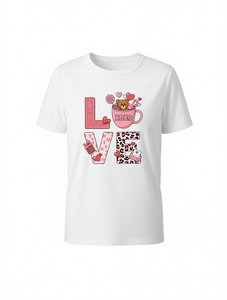 T-shirt da donna per San Valentino con stampa di orsetti e lettere, manica corta, girocollo, casual, primaverile/estivo, traspirante, leggero, in cotone - Product Image 1