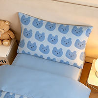 Vente en gros de linge de lit pour enfants en coton 100% avec imprimé ours mignon, 4 pièces, bleu clair, style moderne, housse de couette douce pour garçons et filles