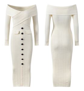 OUDINA Bew stile maturo elegante con bottone a spalla manica lunga <span class=keywords><strong>abito</strong></span> Casual <span class=keywords><strong>in</strong></span> <span class=keywords><strong>maglia</strong></span> da donna - Product Image 2