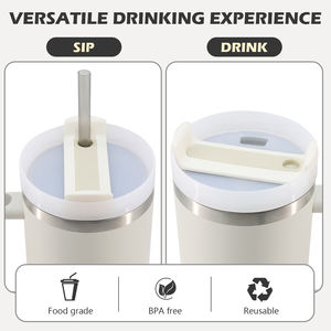 Gobelet isotherme en acier inoxydable à double paroi H2.0 de 40 oz avec logo personnalisé, blanc, pour l'aventure, le voyage, le café, avec poignée - Product Image 4