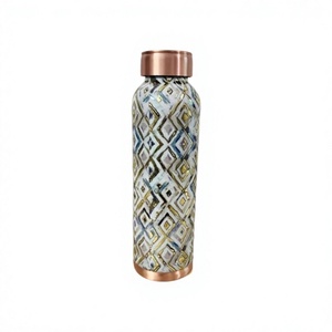 Diamond Pattern <b>Metal</b> <b>Water</b> <b>Bottle</b> With Copper Lid Portable Travel Drinkware - Product Image 1