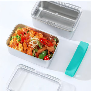 Lekfre Boîte à lunch en acier inoxydable avec couvercle en plastique Petite boîte à lunch avec ceinture Boîte à lunch en acier inoxydable Bento SS304 <span class=keywords><strong>Micro</strong></span>-ondes - Product Image 1