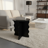 Table basse ronde en bois noir moderne, design unique avec base ondulée, table d'appoint en bois, petite table centrale classique en bois pour salon