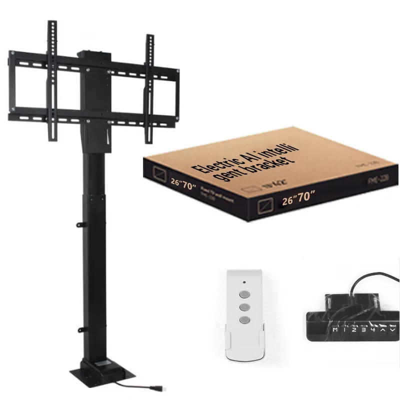 Soporte de elevación eléctrica para TV de 43-75 pulgadas, estante colgante telescópico con control remoto inteligente tipo gabinete oculto de pie