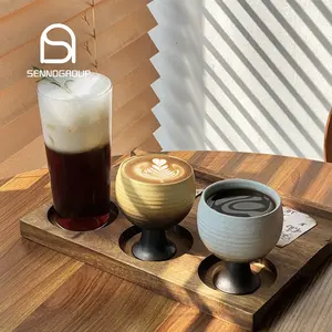 热销瓷器日本手工咖啡杯陶瓷不倒翁老式陶瓷咖啡杯套装木质托盘