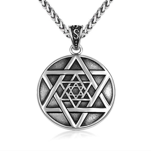 Thời Trang Vintage Talisman Seal Solomon Sáu Điểm Sao Vòng Cổ Mặt Dây Chuyền Mens Mát Mẻ Quẻ Thép Không Gỉ Sao Của David Vòng Cổ - Product Image 1