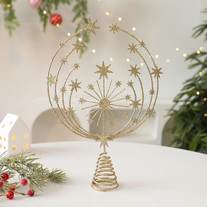 Dropshipping Shopify Iron Christmas <b>Tree</b> Topper Star <b>Ornament</b> Holiday Scene Decor Gold Silver Snowflake - Product Image 4