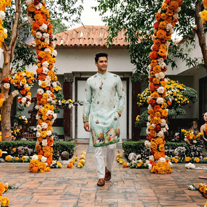 Men Digital Print <b>Kurta</b> Pathani Chikan Style Traditional <b>Indian</b> Pakistani Tunic Knee-Length Party Wear - Product Image 3