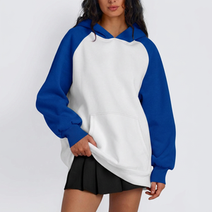 Sudaderas con capucha para mujer al por mayor, de manga raglán oversize, con logo personalizado, bloques de color, de forro polar, de corte holgado, estilo streetwear - Product Image 4