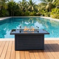 Table de foyer à gaz rectangulaire en aluminium avec dessus en verre de 49 pouces avec brûleur de foyer de 55000 BTU