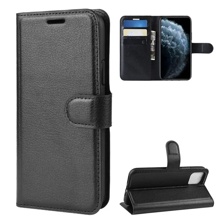 Kleurrijke Lichi Patroon Flip Wallet Stand Case Voor Iphone 11 12 Pro Max Book Case, voor Iphone 12 Mini Basic Leather Case