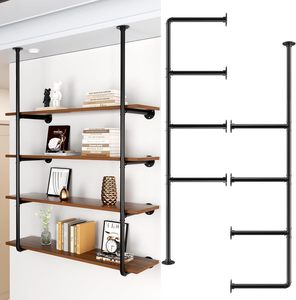 Étagères murales industrielles en tuyaux de fer à 4 niveaux, 57,5 po x 12 po, hauteur réglable, DIY, noires, ouvertes, pour salle de bain, garage, style ferme - Product Image 1