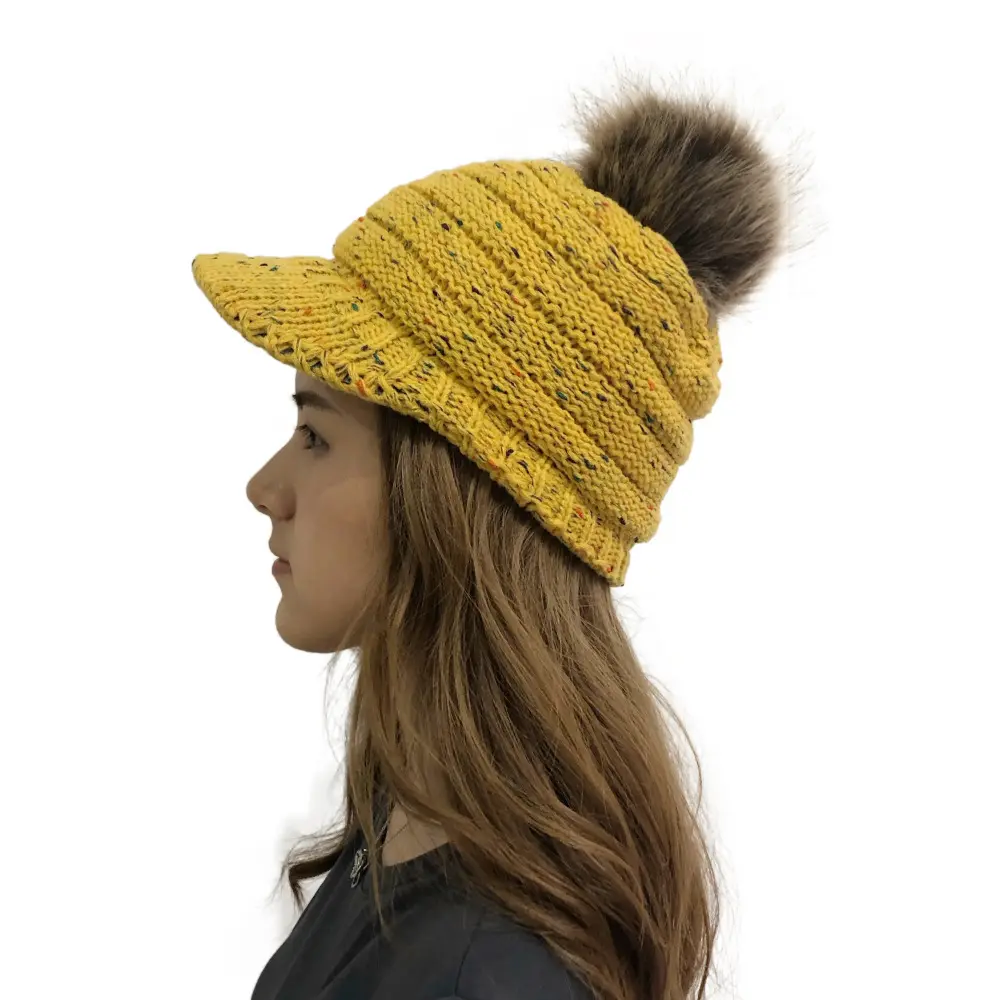 Зимние шапки DDA1400, женские Лыжные шапки смешанных цветов, вязаные крючком, шапки с помпонами, теплые облегающие шапки, женские вязаные шапки с козырьком и цветными полями