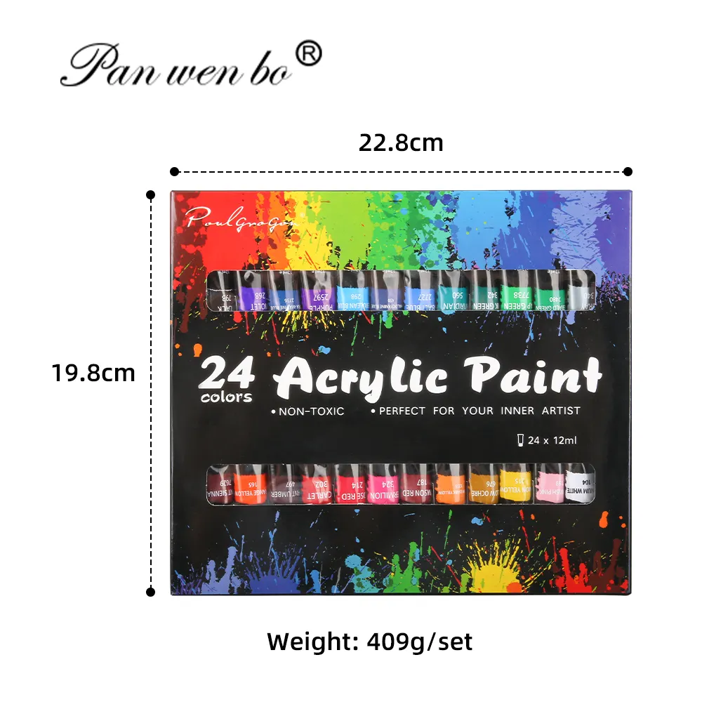 Groothandel Diverse Kleuren Niet-Giftige Professionele Kunstenaars Acrylkleurverf 24 Kleuren Acrylverf Set Verf Acryl