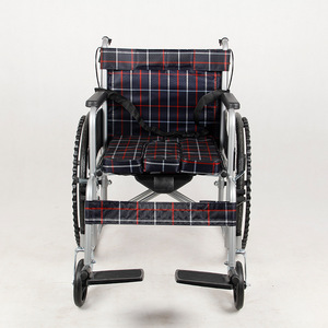 Fauteuil roulant manuel pliable en acier avec fonction toilette, léger pour personnes âgées, tissu Oxford à carreaux, 16 kg - Product Image 1