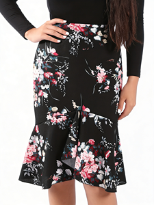 Jupe sirène moulante taille haute pour femme - Jupe crayon à imprimé floral vintage avec ourlet à volants - Design jupe sirène florale - Product Image 6