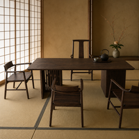 Ensemble de table à thé avec chaises latérales et chaise à dossier haut en placage de noyer, style moderne minimaliste