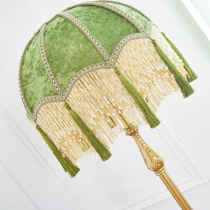 Lampada a Sospensione <span class=keywords><strong>Vintage</strong></span> Francese con Paralume in Lino Verde e Nappe, Illuminazione LED per Camera da Letto, Sala da Tè, Soggiorno e Sala da Pranzo - Product Image 3