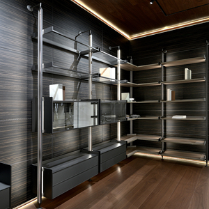 Étagère de présentation en aluminium de luxe |   Étagère modulaire personnalisée avec éclairage LED, placage en bois massif, étagères écologiques pour salon - Product Image 3