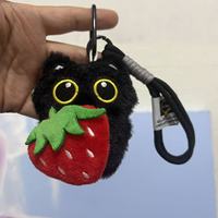 Portachiavi con gatto nero 3D Kawaii e carino, morbido, mini, peluche, ciondolo, accessori all'ingrosso