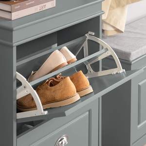 <strong>Shoe</strong> Rack Cabinet 2 Flip Drawers, Slim <strong>Shoe</strong> Storage Unit for Hallway, Entryway, Corridor, <strong>Small</strong> Spaces Wooden <strong>Cupboard</strong> Grey - Product Image 4