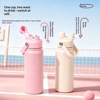 Botol Termos Insulated Double Drink 800ml 1000ml dengan Gagang, Dinding Ganda Stainless Steel, Dilengkapi Sedotan untuk Olahraga