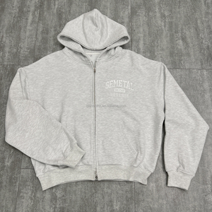 Sweat à capuche surdimensionné à double fermeture éclair de haute qualité OEM, personnalisé, lourd, en coton brodé, 500 g/m², pour homme - Product Image 1