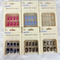Faux ongles autocollants œil de chat squoval, 24 pièces, assortiment uni brillant, vente en gros, étiquette privée personnalisée
