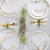 Ensemble de vaisselle élégant de 60 pièces en plastique de qualité supérieure sans BPA, comprenant 30 assiettes de 7,5'' et 30 assiettes de 10,25'', design floral, bord doré