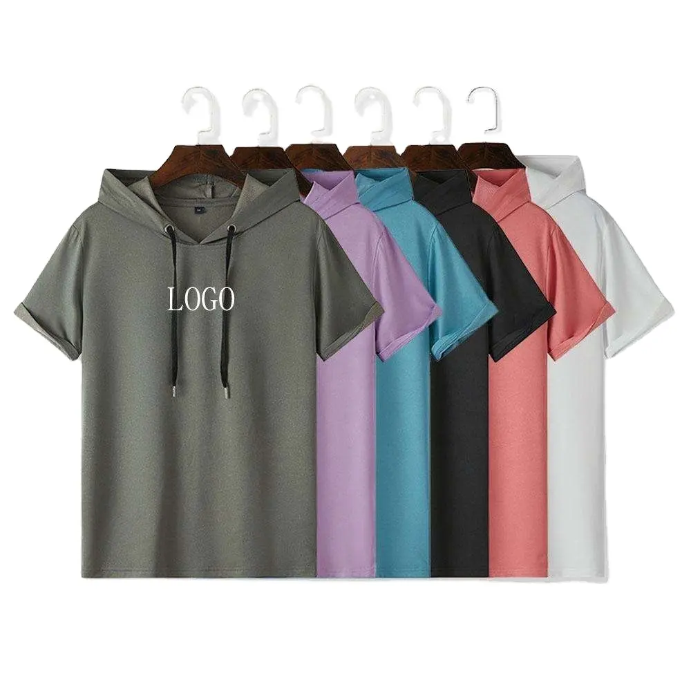Custom LOGO Short-Sleeved Men's Hooded Pink T-Shirt By Bulk Loose Blank Tee Shirts vintage T Shirt For woman Men's