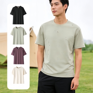 Camiseta de Hombre de Moda, Manga Corta, 100% Algodón, Estilo Vintage con Estampado de Estrella Infernal, Tejida, del Mismo Estilo - Product Image 1