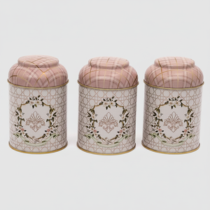 ชุดกระป๋องโลหะขนาด90x100มม. (ชุด3ชิ้น) พร้อมฝาโดมดีไซน์สีดอกกุหลาบ - Product Image 2