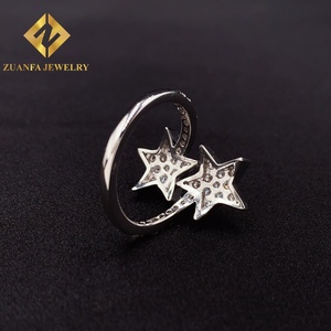 Bagues en argent sterling 925 avec diamants en moissanite en forme de double étoile VVS, bijoux tendance hip-hop - Product Image 3