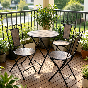 Set Tavolo e Sedie Pieghevoli in Ferro Battuto per Balcone, Tre Pezzi, Arredamento da Giardino e Ristorante, Set <span class=keywords><strong>Bistrot</strong></span> - Product Image 5