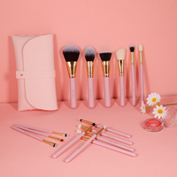Ensemble de pinceaux de maquillage GRACEDO Vegan Pink 15 pièces avec manche en bois et poils synthétiques - Personnalisable avec une étiquette privée - Idéal pour les voyages - Professionnel
