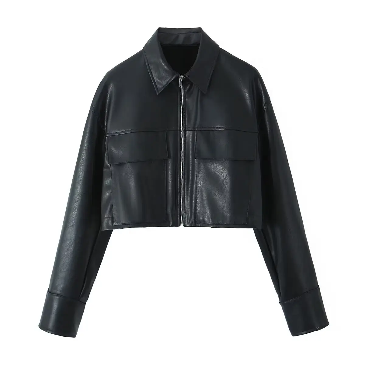 MYST&ZA women's 2024 new retro temperament imitation leather short large pocket casual shirt jacket 9324560