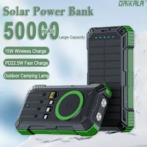 Nieuwste Dropshipping Wireless Solar Power Bank Ingebouwde Kabel Power Bank Solar Draagbare Oplader Met Dual Led