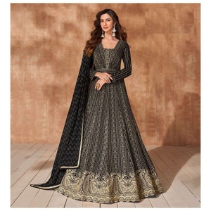 Readymade Georgette Anarkali Gown & Dupatta Set avec broderie à paillettes Work Full Stitching Party Outfit pour femme - Product Image 1