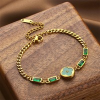 Bracelet à breloques italien trèfle à quatre feuilles émeraude rétro, exquis et polyvalent, en or et zircon, bijoux pour femmes en acier inoxydable 316L