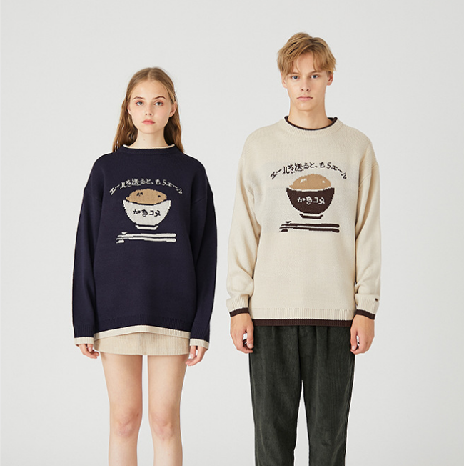 Ins personality Japanese style retro loose couple knit sweater men's autumn sweater