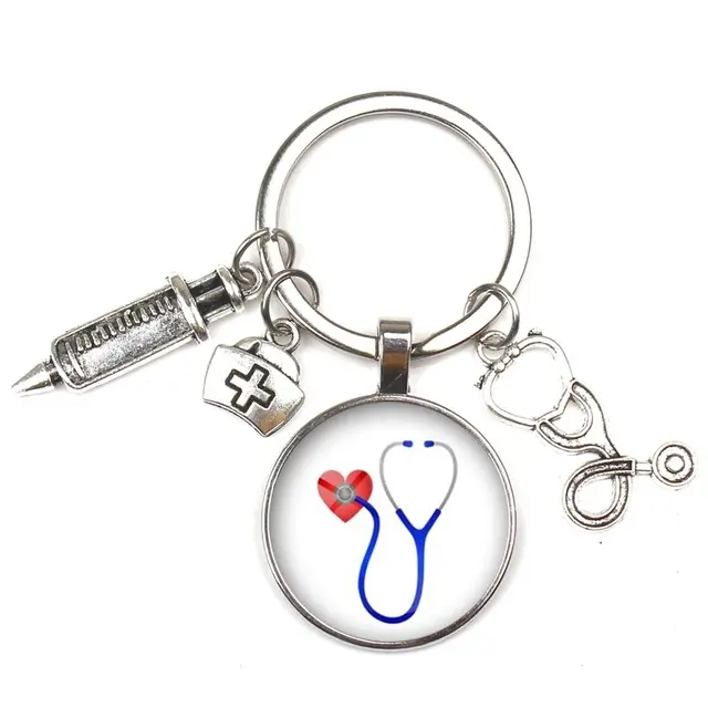 Di NUOVO Modo Personalizzato Infermiera Siringa Medica Stetoscopio Immagine Vetro Cabochon e Cupola di Vetro Keychain Del Pendente Del Regalo