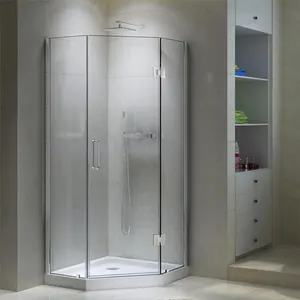 制造商浴室铝手柄10毫米钢化玻璃铰链淋浴门酒店步入式淋浴房