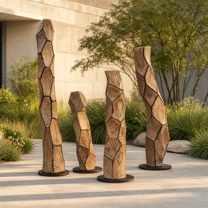 Ensemble <span class=keywords><strong>de</strong></span> sculptures en bois sur mesure, quatre colonnes organiques, œuvre d'art OEM pour l'affichage dans <span class=keywords><strong>les</strong></span> halls d'hôtel, art sur commande - Product Image 2